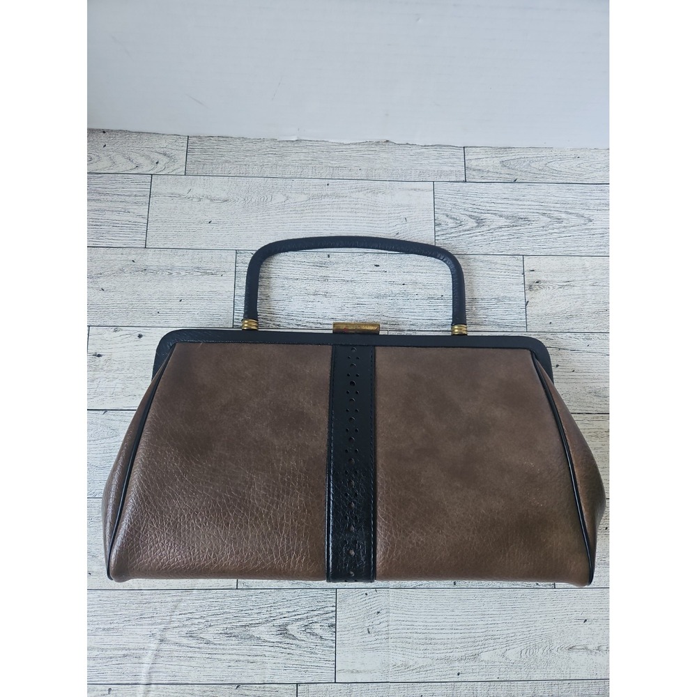 Vintage Garay Clutch Handbag Brown With Black Handle